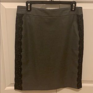 Gray LOFT pencil skirt with black lace detail, 6